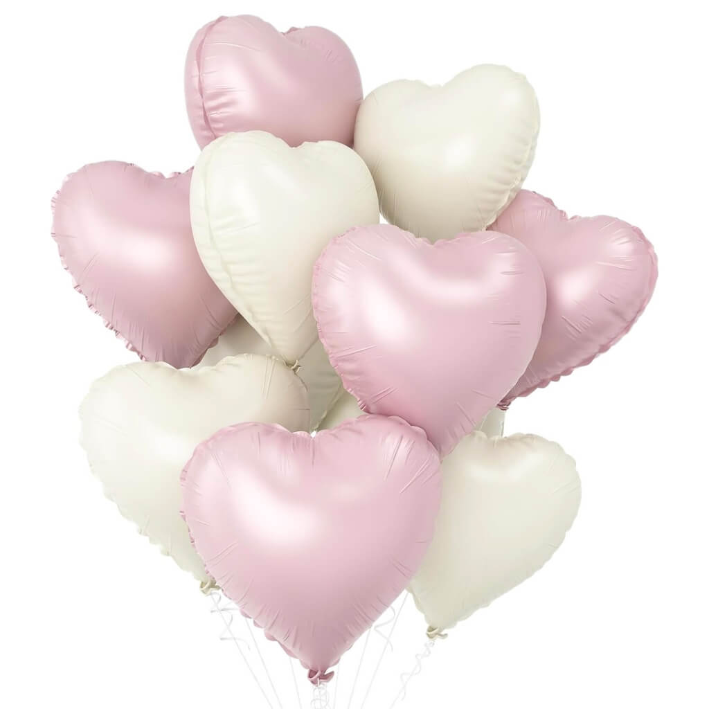 18-inch Matte Cream & Pink Heart Foil Balloon Bouquet 10pk