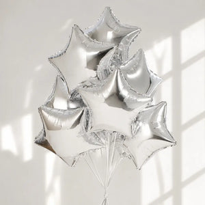 Pack of 10 18-inch Metallic Silver Star Foil Balloon Bouquet.