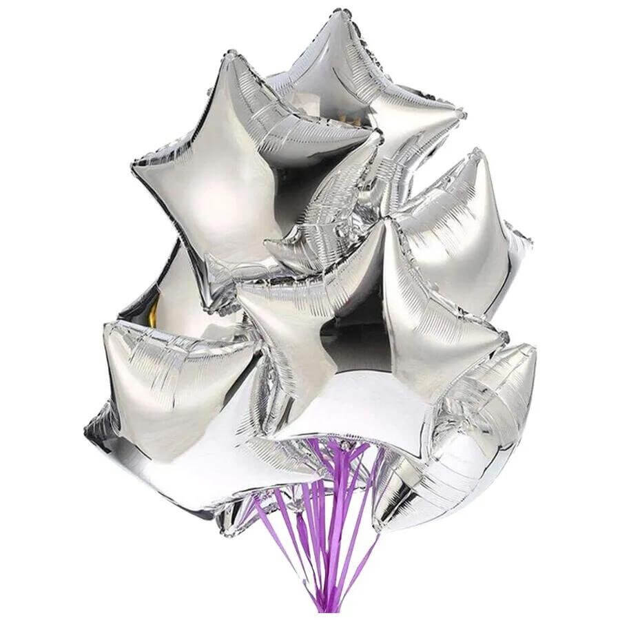 18-inch Metallic Silver Star Foil Balloon Bouquet 10 Pack