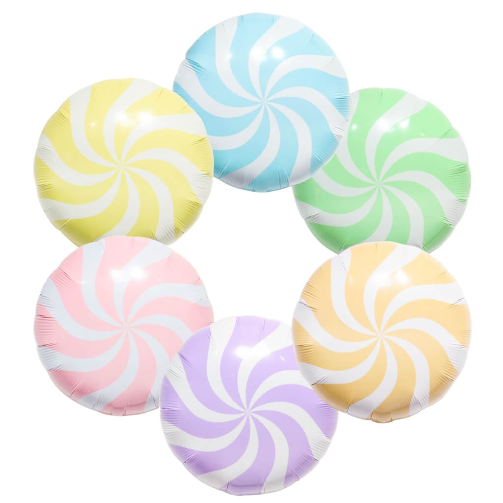 18-inch Pastel Round Lollipop Foil Balloon - Swirly Candy Party Decor
