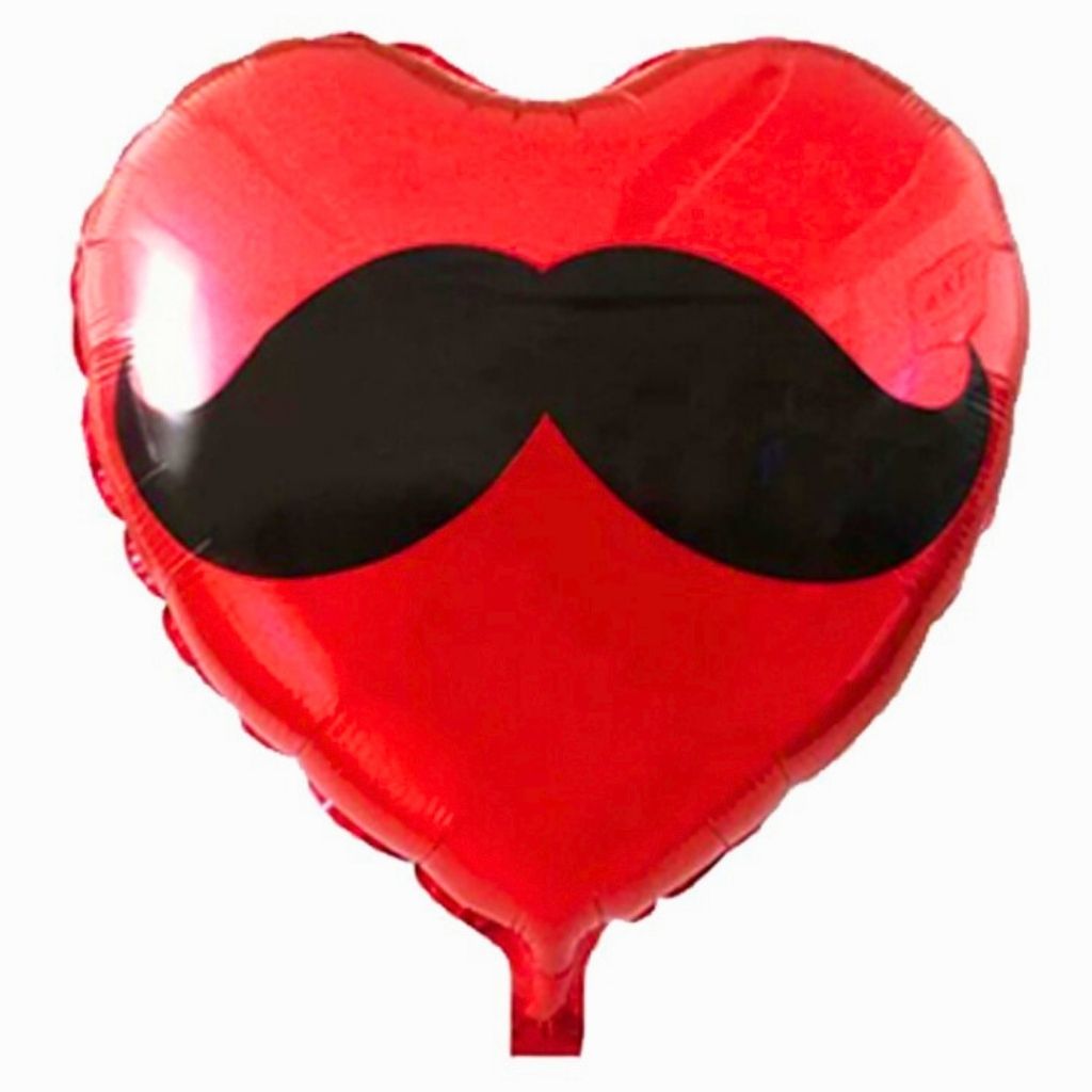 18-inch Red Heart with black 18-inch Moustache Foil Balloon