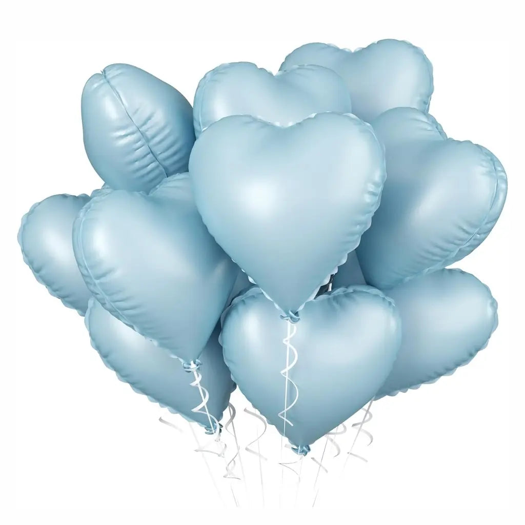 18-inch Retro Matte Blue Heart Foil Balloon Bouquet 10pk