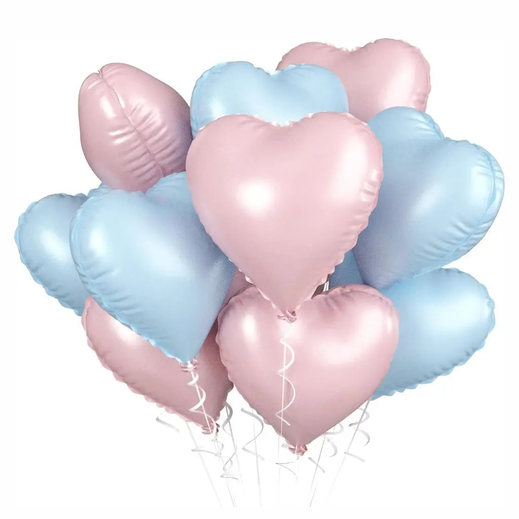 18-inch Retro Vintage Pink & Blue Heart Foil Balloon Bouquet 10pk