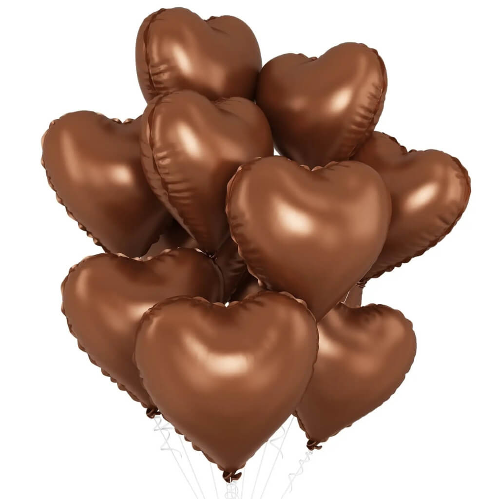 18-inch Retro Matte Chocolate Heart Foil Balloon Bouquet 10pk