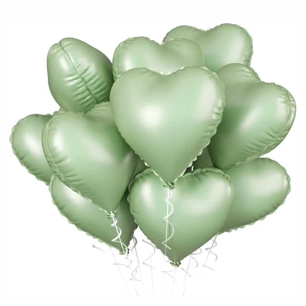 18-inch Retro Matte Olive Green Heart Foil Balloon Bouquet 10pk