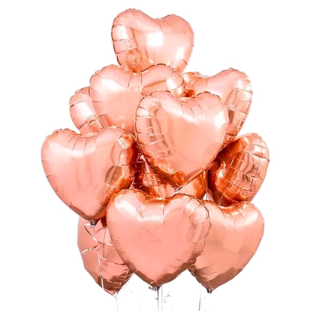 18-inch Rose Gold Heart Foil Balloon Bouquet 10pk
