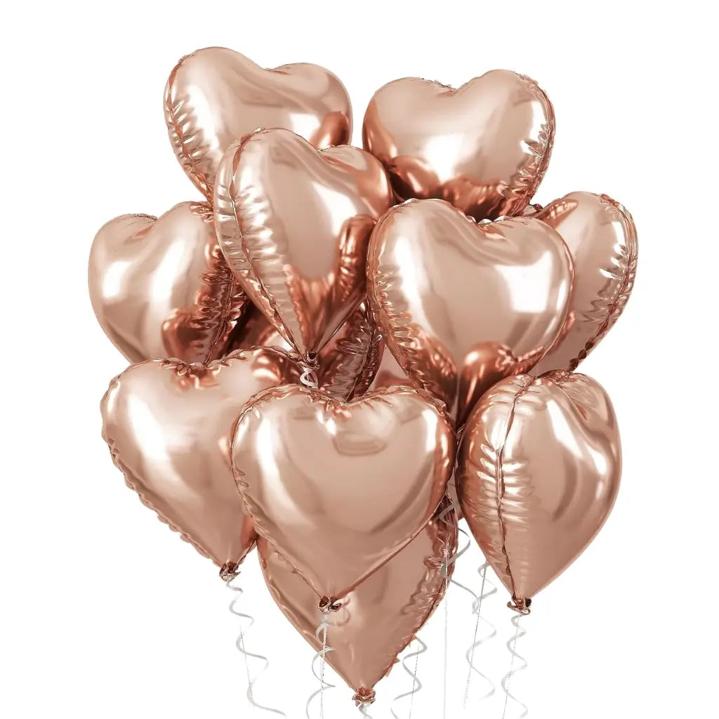 18-inch Rose Gold Heart Foil Balloon Bouquet 10pk