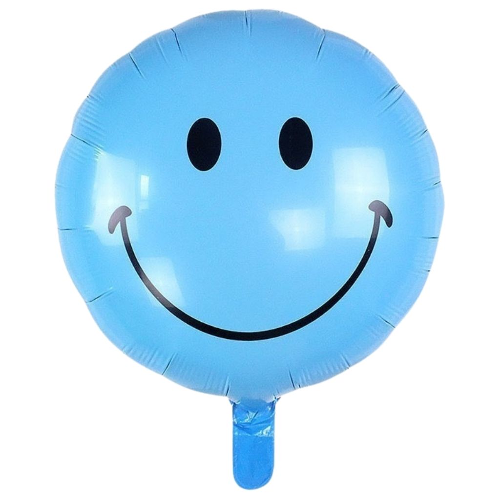 18-inch Round Smiley Face Foil Balloon – Gold, Blue & Red