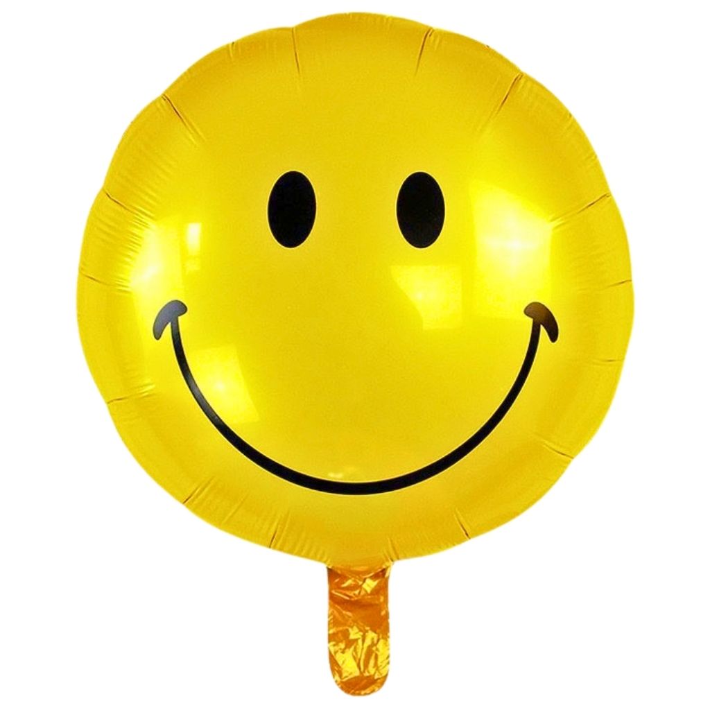 18-inch Round Smiley Face Foil Balloon – Gold, Blue & Red