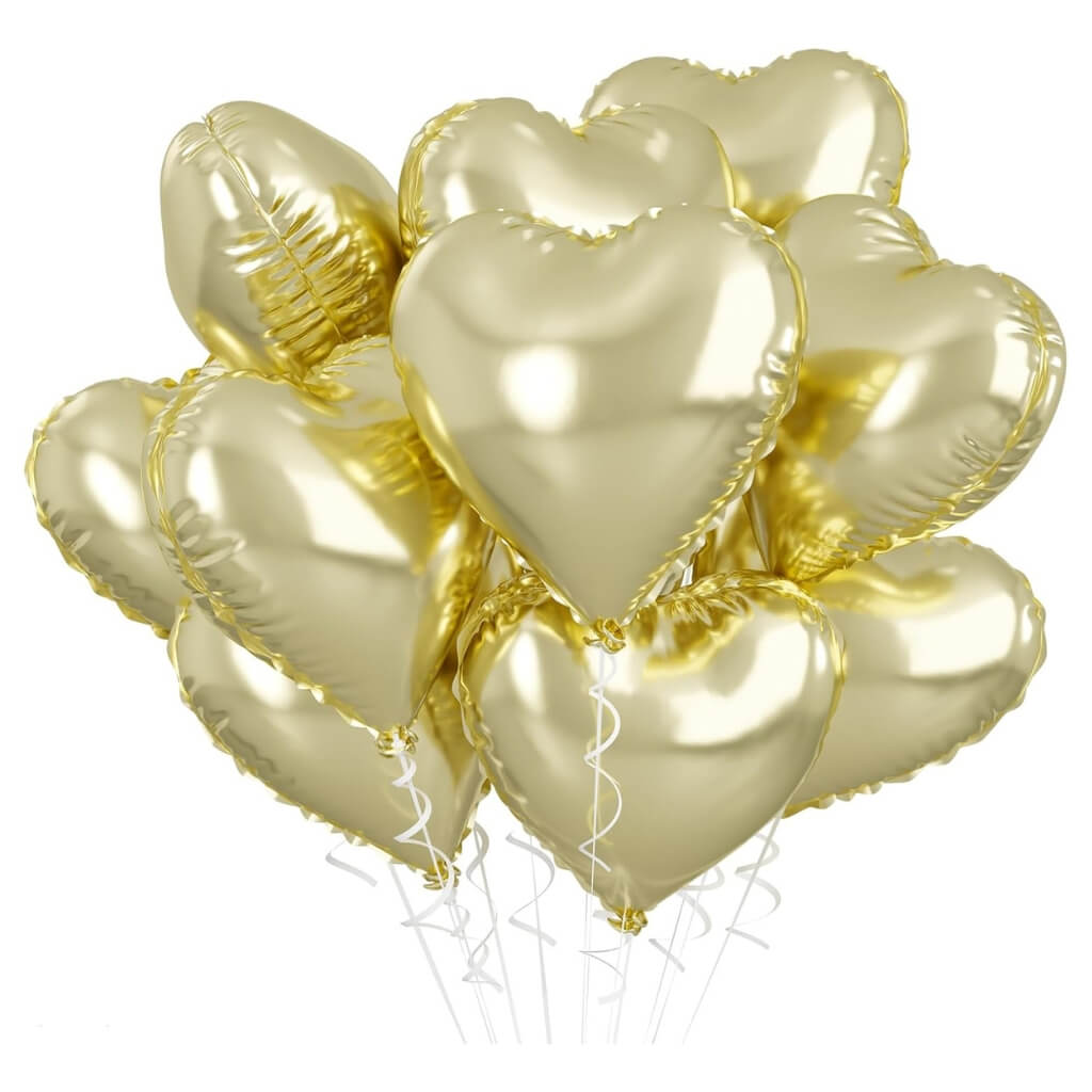 18inch White Gold Heart Foil Balloons 10pk