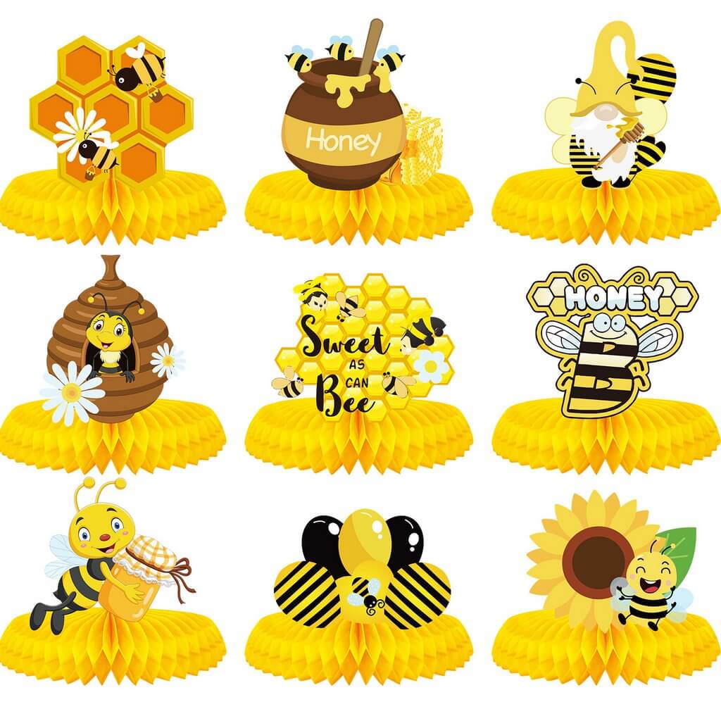 Honey Bee Party Decorations, Bumble Bee Baby Shower Hanging Paper Fans  Lanterns Tissue Honeycomb Ball Glitter Circle Dot Garland Black and Yellow  for