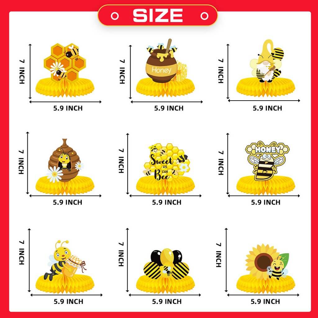Honey Bee Honeycomb Table Centrepiece Decorations 9 Pack