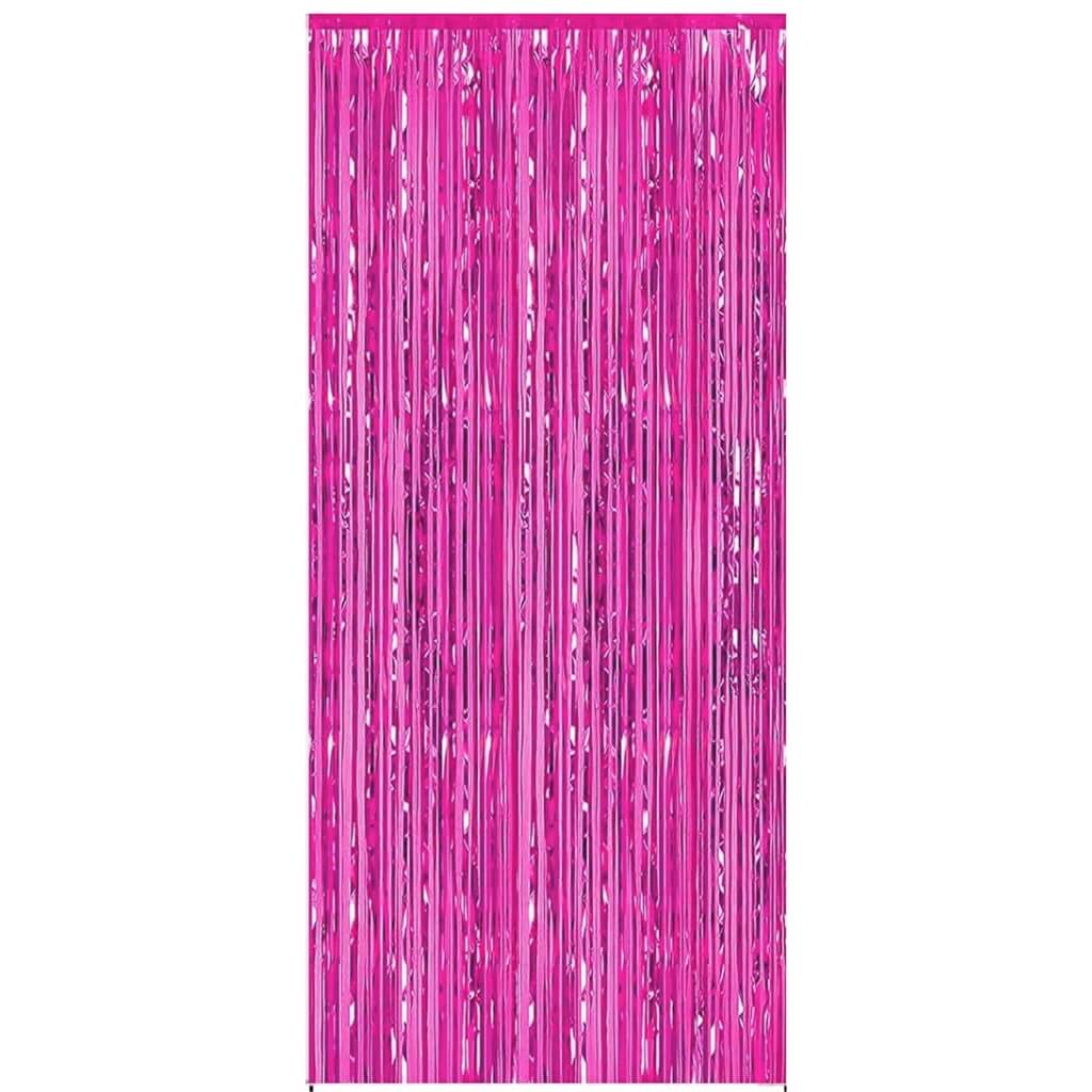 Metallic Hot Pink Tinsel Foil Fringe Rain Curtain