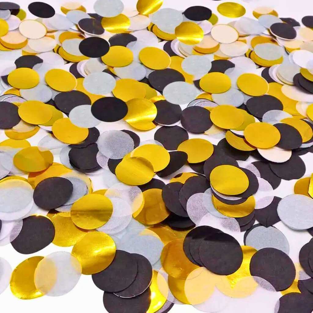 Black, White & Gold Round Confetti Mix – 20g Party Scatter
