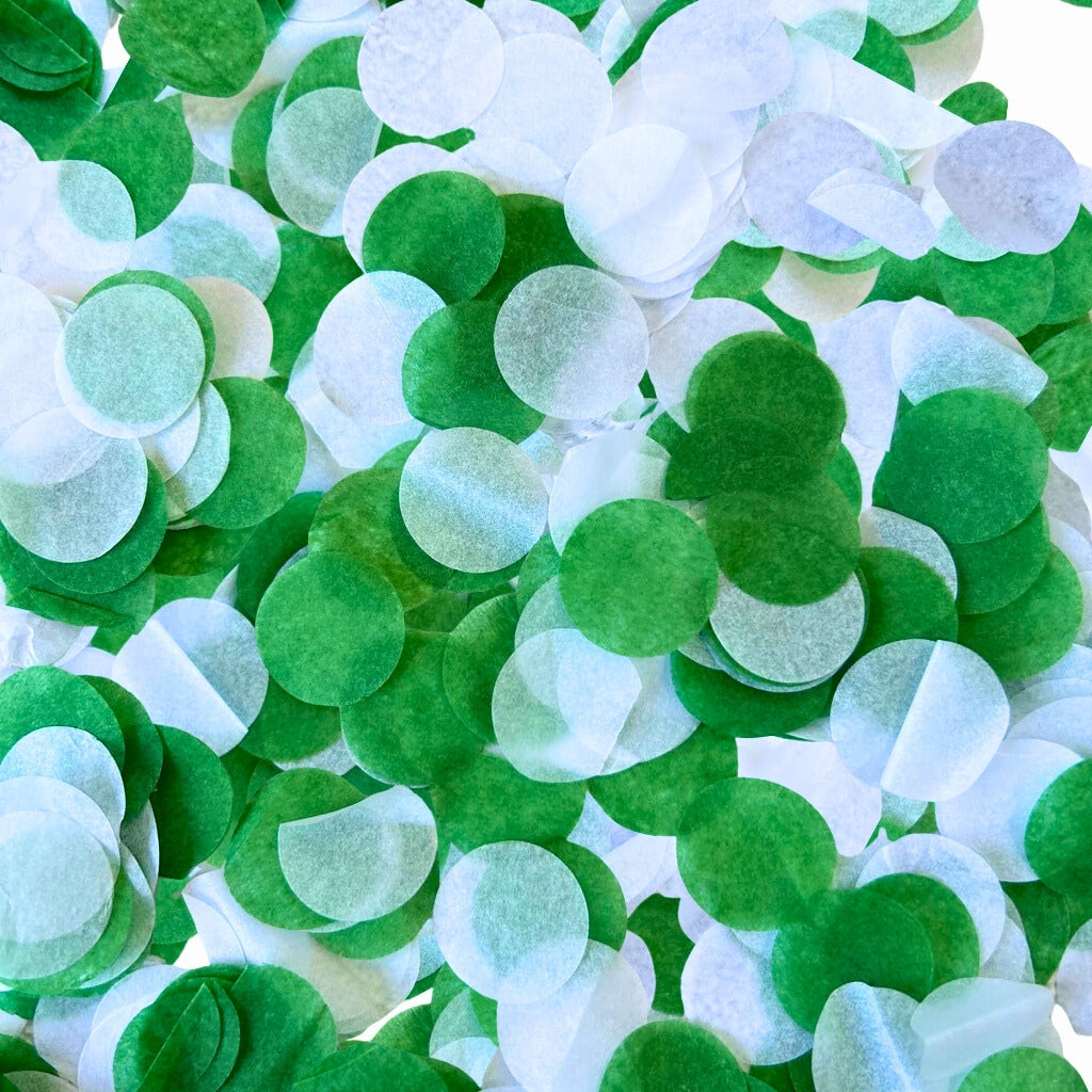 Round White & Forest Green Paper Confetti 20g