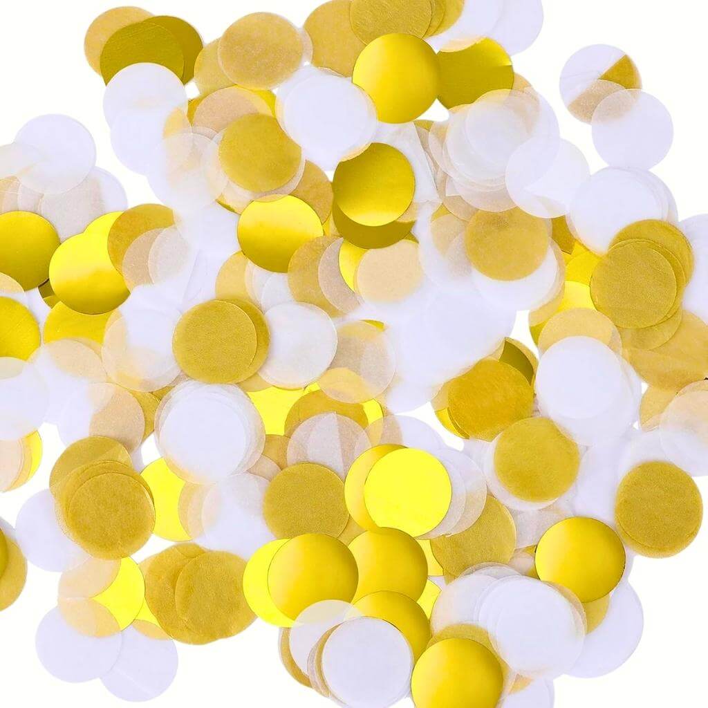Round Metallic Gold Foil &amp; White Confetti – 20g Party Decoration