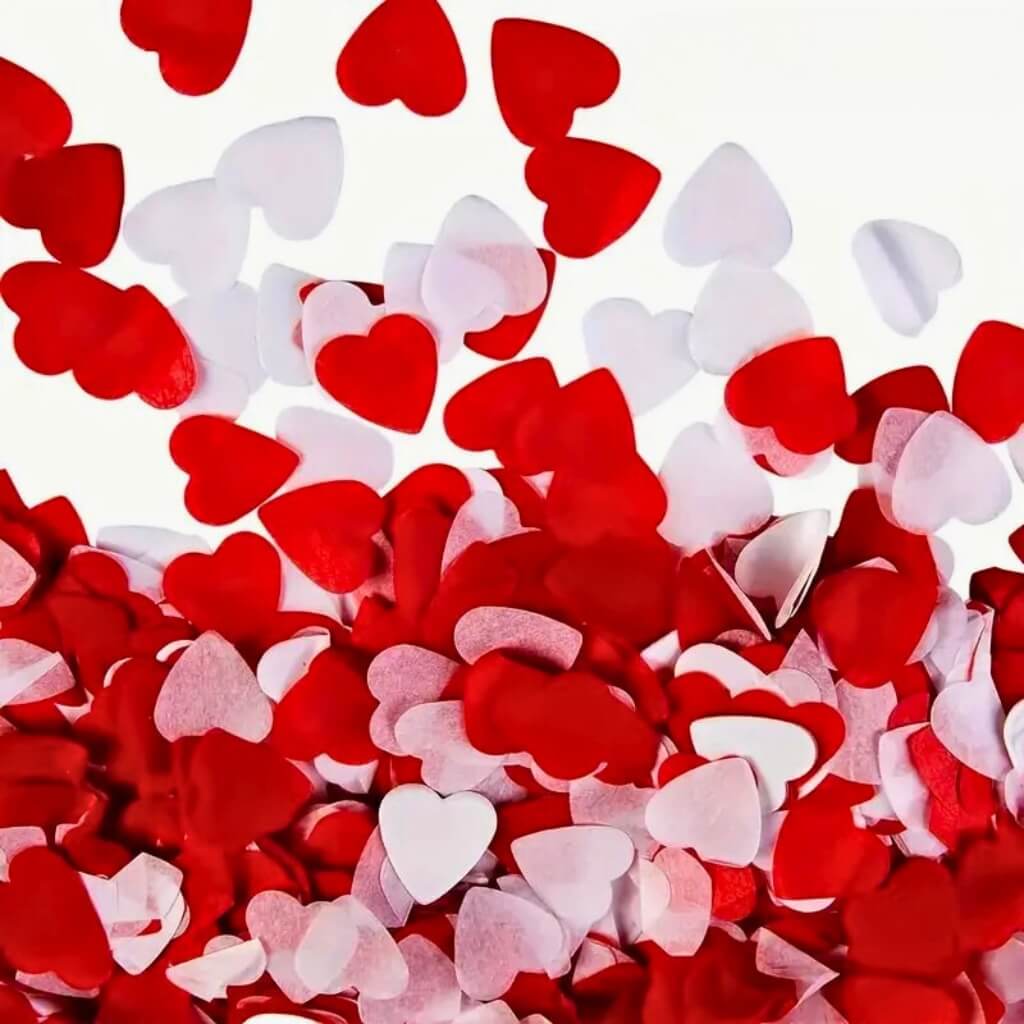 Red & White Heart Paper Confetti Table Scatters 20g