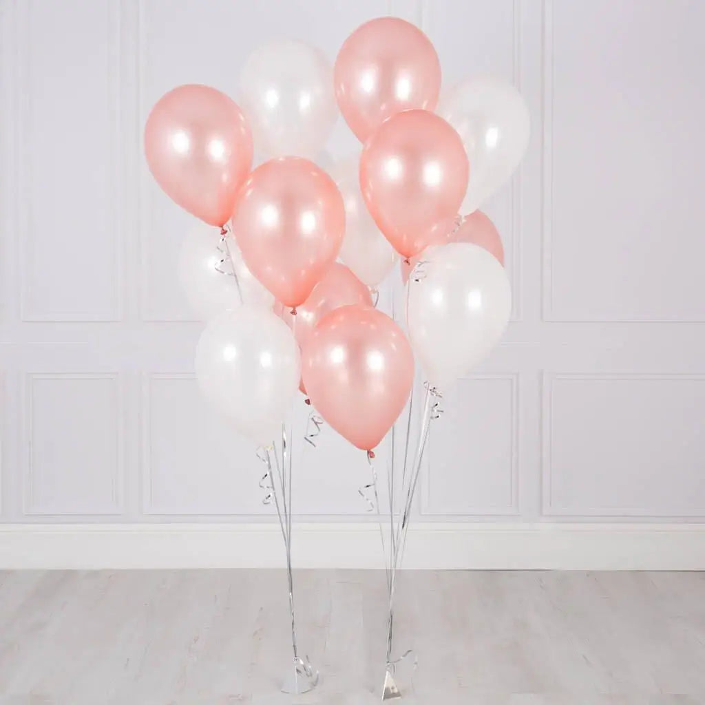 12-inch Pearl White & Rose Gold Latex Balloon Bouquet 20pk