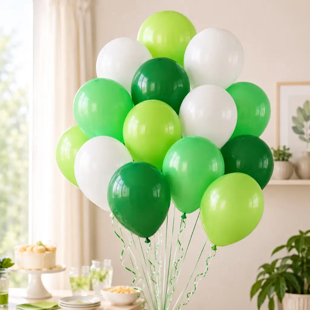 12-inch Green & White Latex Balloon Bouquet 20pk
