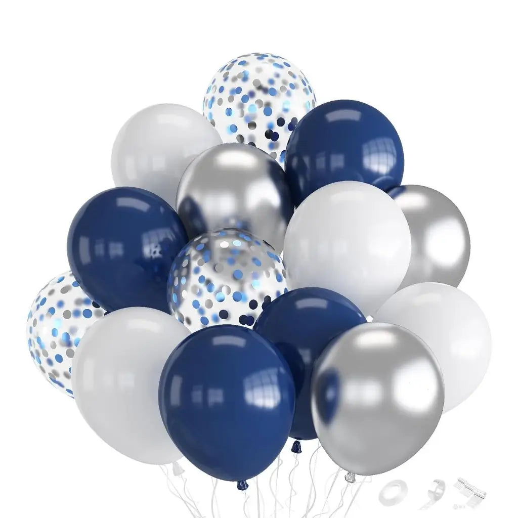 12-inch Midnight Blue, Silver & White Latex Balloon Bouquet 20pk