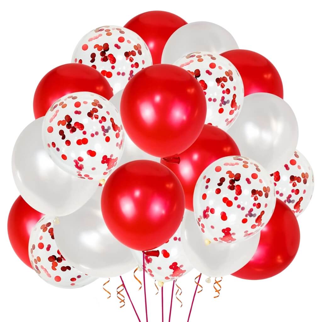 12-inch Pearl Red & Pearl White Latex Balloons 20pk