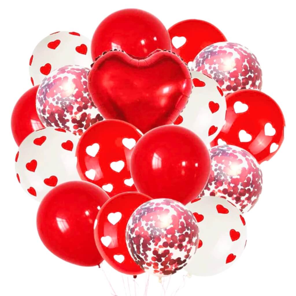 Red & White Heart Print Balloons 20pk