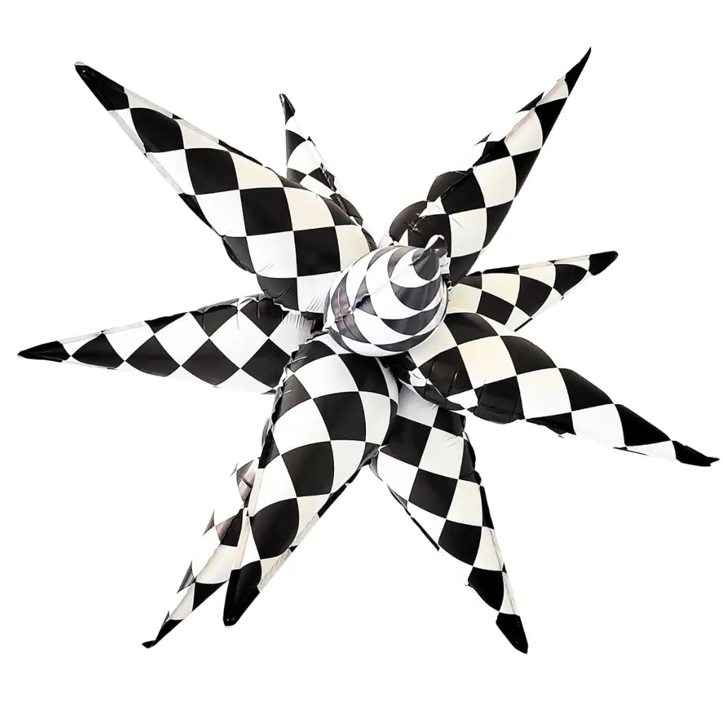 22-inch Jumbo Black & White Checked Burst Star Foil Balloon