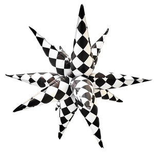 22-inch Jumbo Black & White Checked Burst Star Foil Balloon