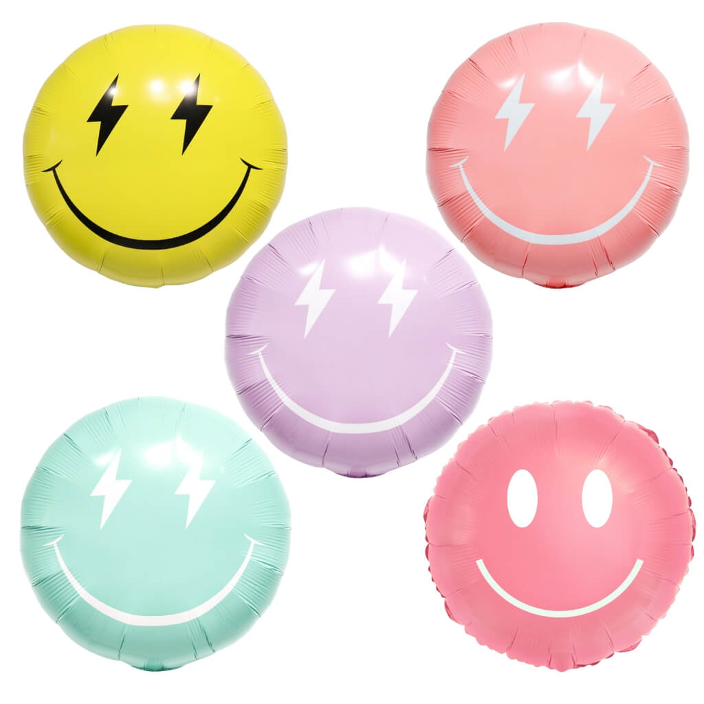 23-inch Large classic & lightning Smiling smiley Face Foil Balloon – Pastel & Metallic Colours