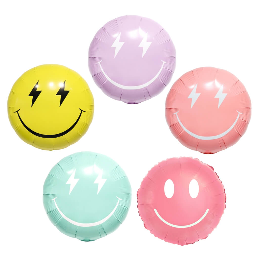 23-inch Large classic & lightning Smiling smiley Face Foil Balloon – Pastel & Metallic Colours