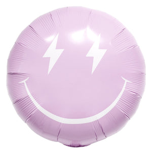 23-inch Large Smiling Face Foil Balloon – lightning smiley pastel purple