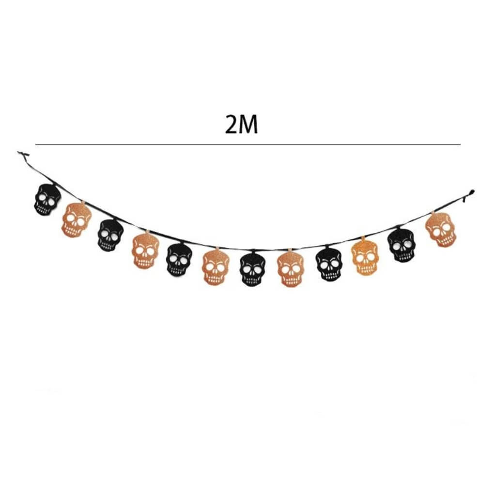 Black & Orange Halloween Skull Glitter Paper Bunting