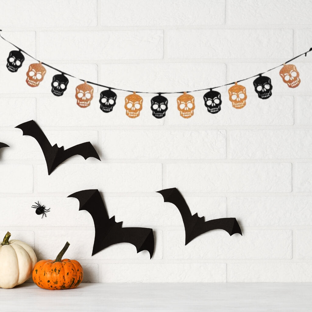 Black & Orange Halloween Skull Glitter Paper Bunting