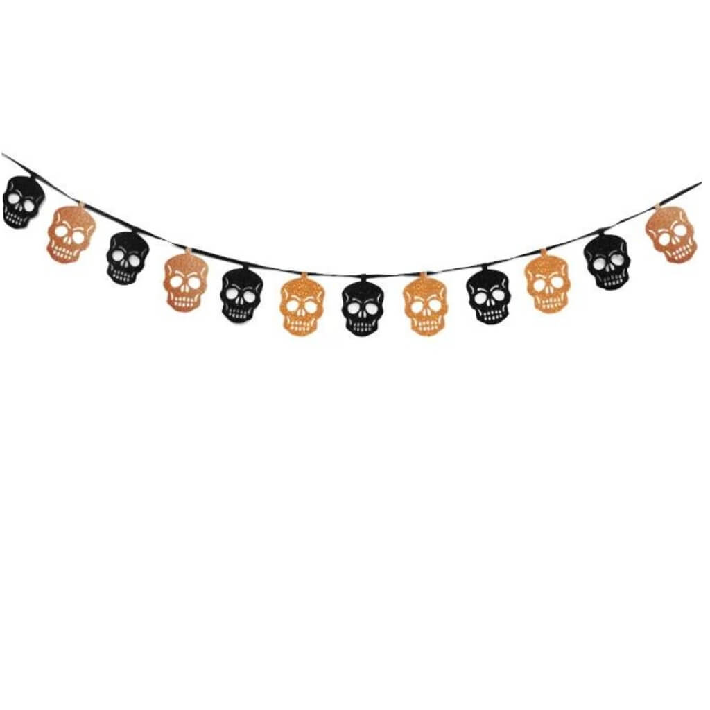 Black & Orange Halloween Skull Glitter Paper Bunting