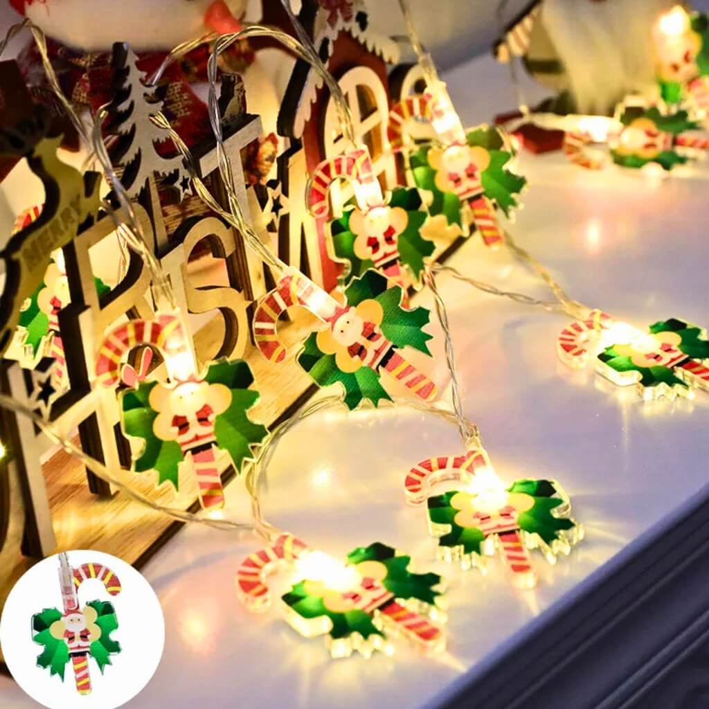 Christmas Candy Cane Santa Fairy String Lights 2m
