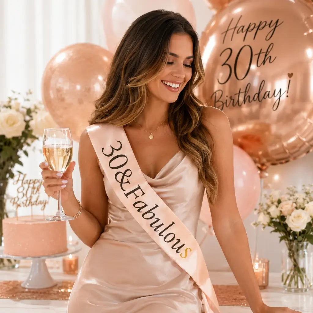 Rose Gold '30 & Fabulous' Birthday Party Sash