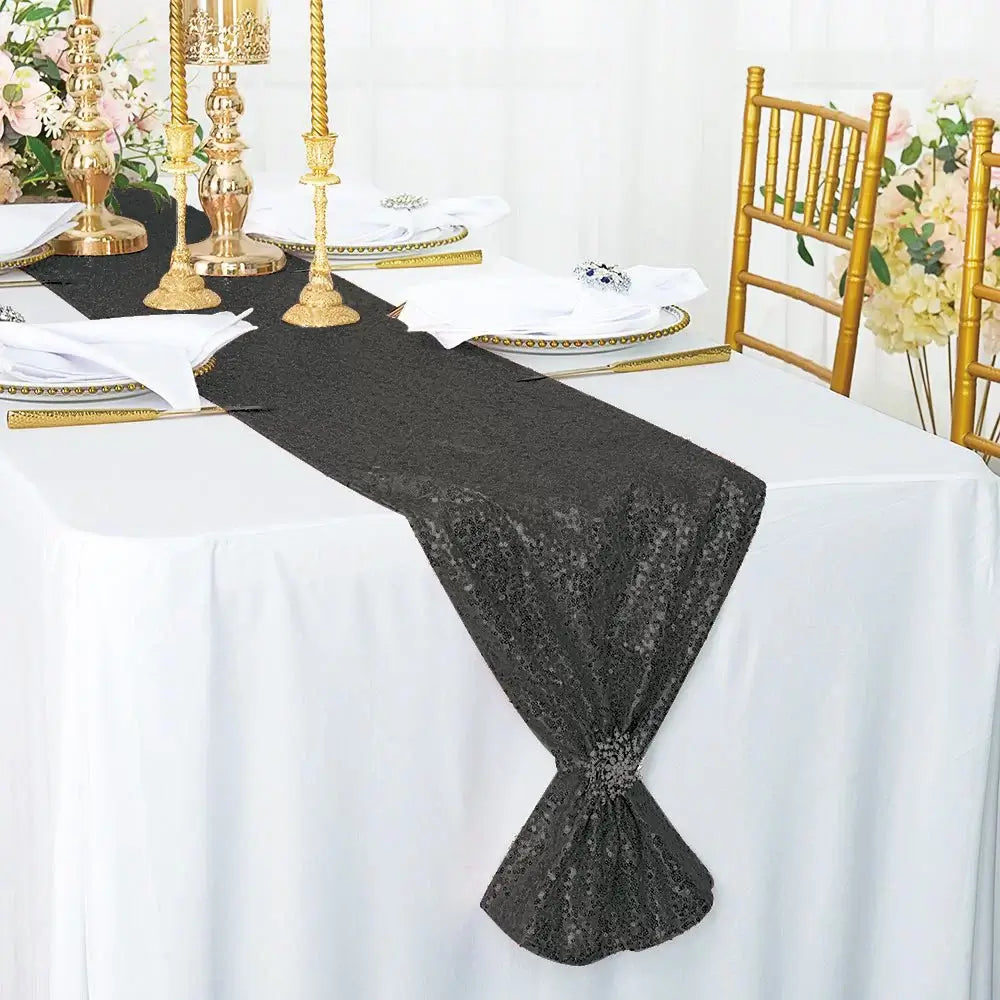 Black Sequin Fabric Table Runner