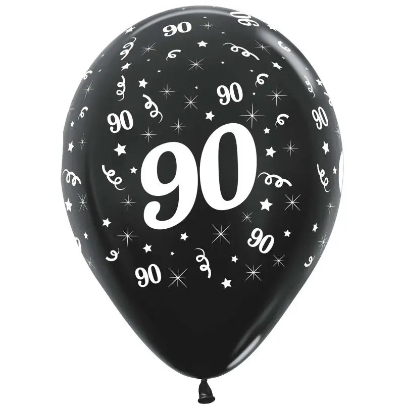 Metallic Black Age 90 Latex Balloons 30cm 25pk