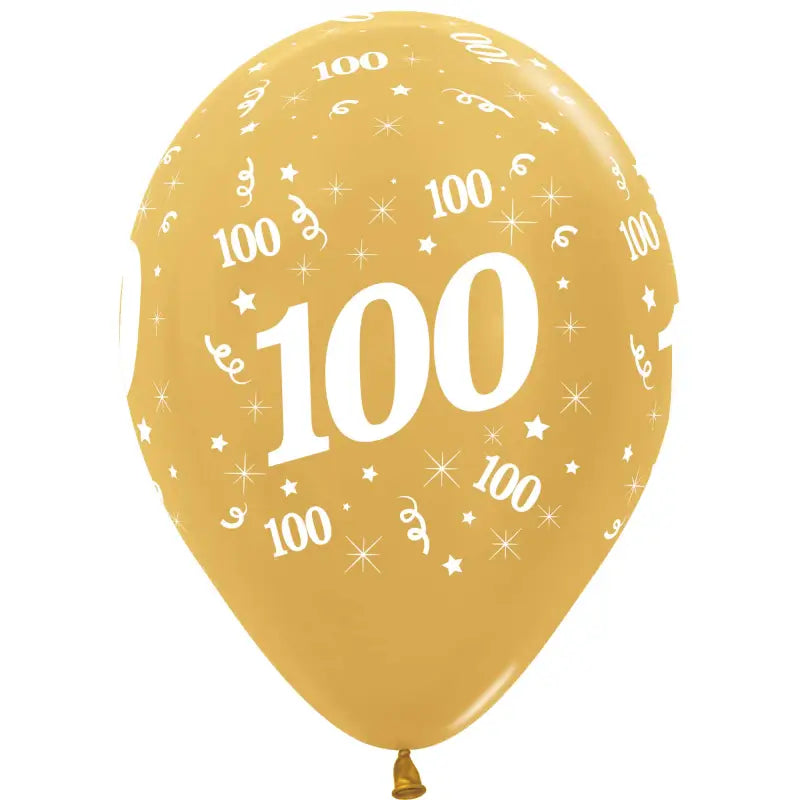 Metallic Gold Age 100 Latex Balloons 30cm 25pk