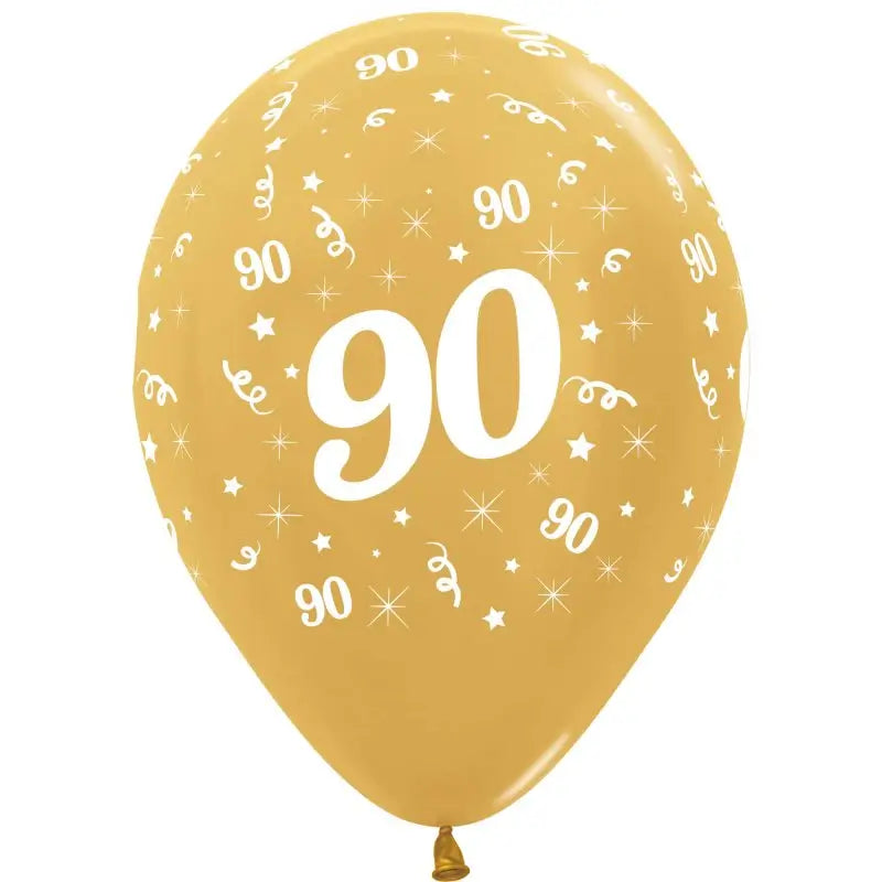 Metallic Gold Age 90 Latex Balloons 30cm 25pk
