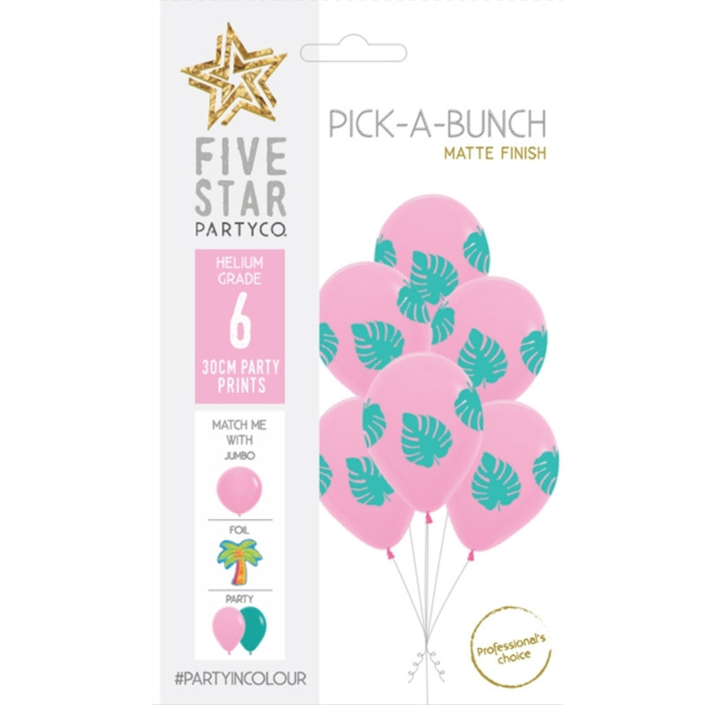 Pink Palm Leaf Latex Balloons 30cm 6pk