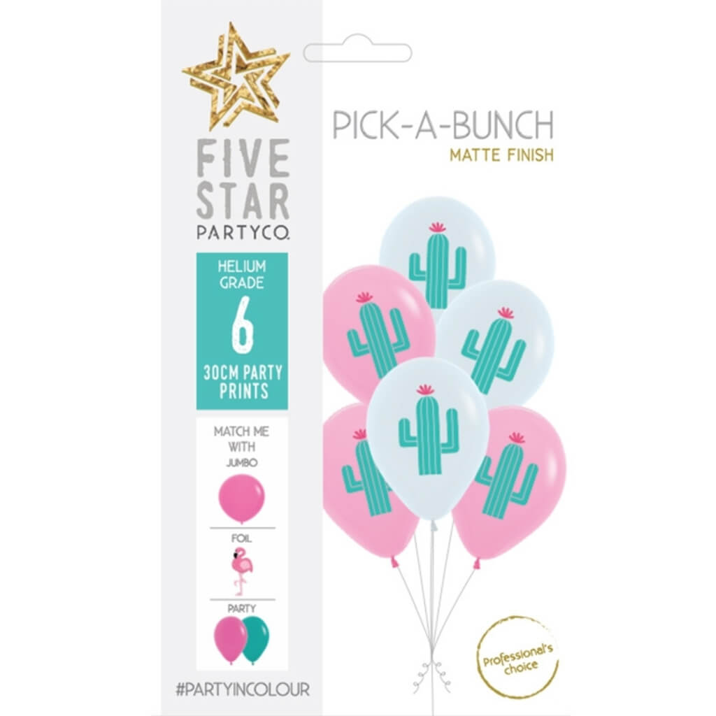Pink & White Cactus Latex Balloons 30cm 6pk