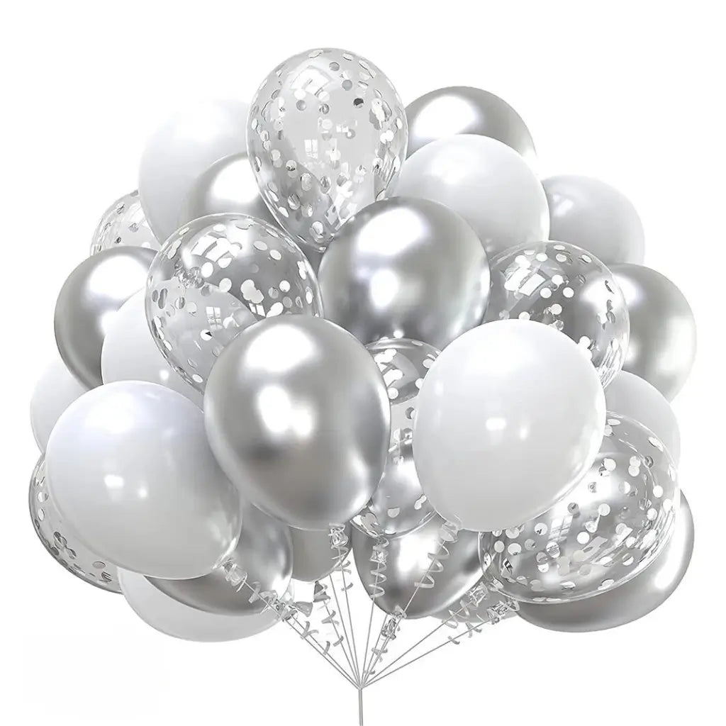 12-inch Chrome Silver Confetti Latex Balloons 30pk