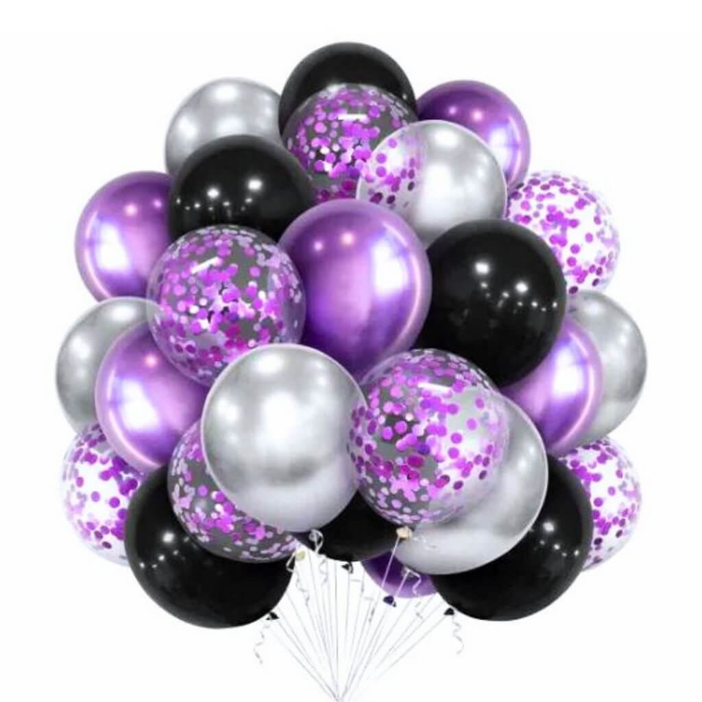 12-inch Silver Purple Black Latex Balloons 30pcs