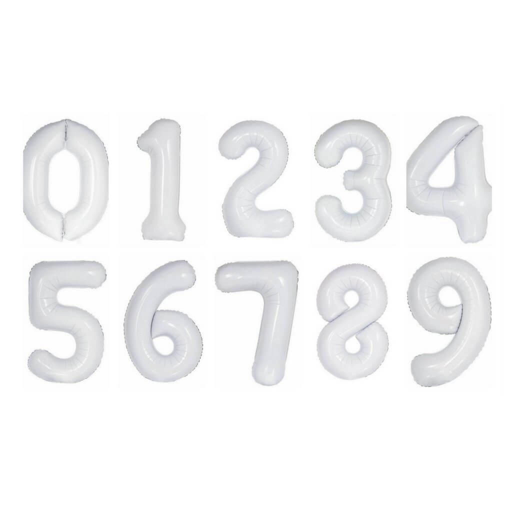 16 inch White 0-9 Number Foil Balloons
