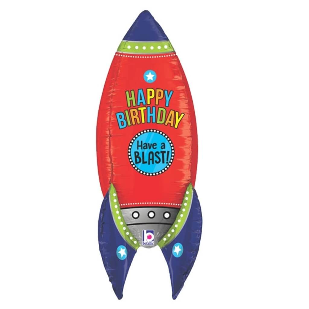 36inch 3D Jumbo Happy Birthday Rocket Foil Balloon