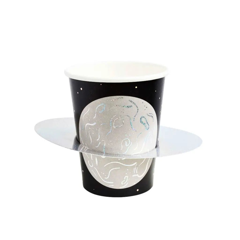 Space-themed paper party cups for birthdays