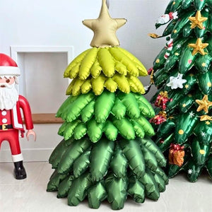 Gradient yellow and green Christmas tree foil balloon with gold star topper