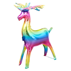 Giant 3D Standing Gradient Rainbow Reindeer Foil Balloon