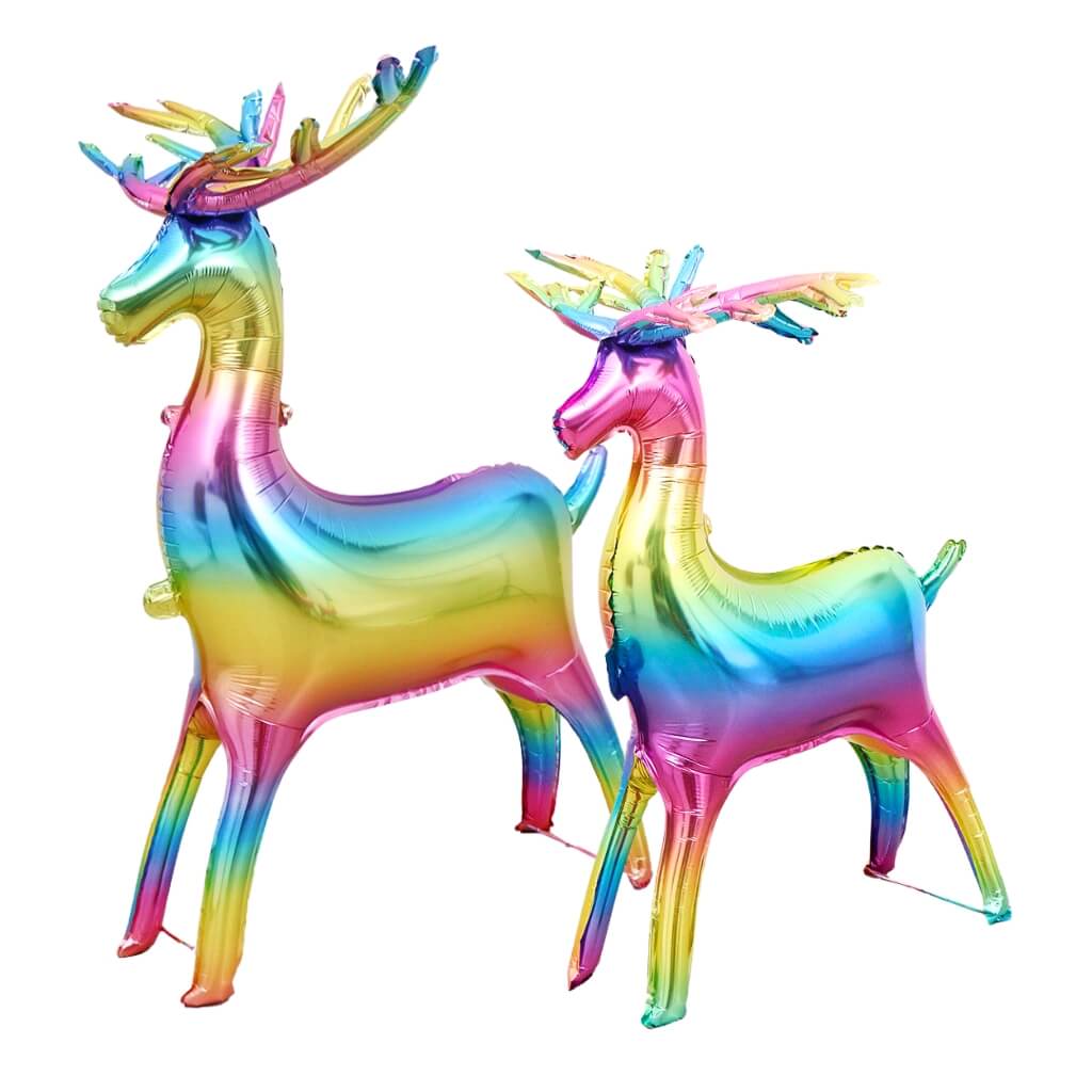 Giant 3D Standing Gradient Rainbow Reindeer Foil Balloon